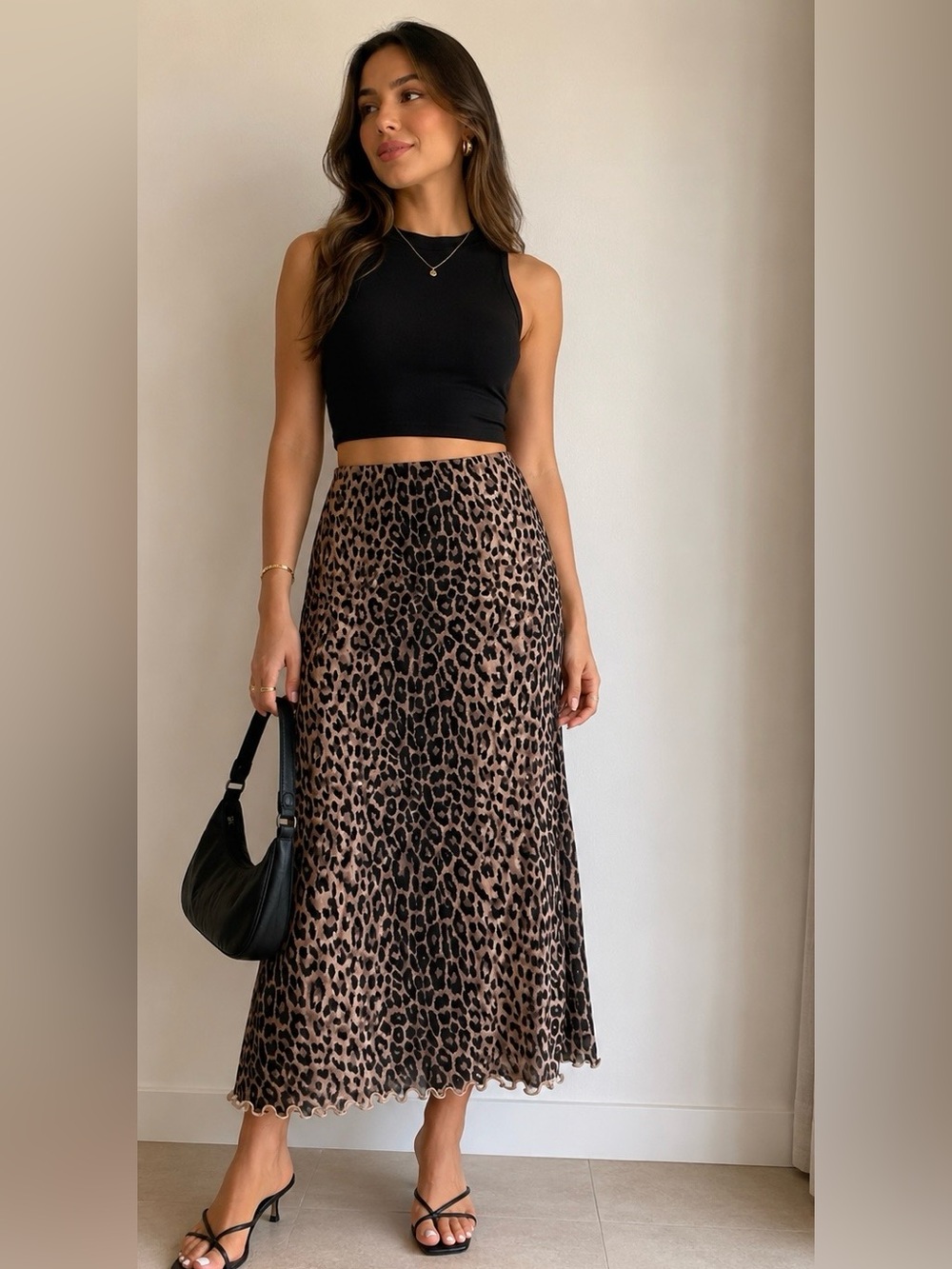 Forever 21 Leopard Print Maxi Skirt - Brown & Black size L